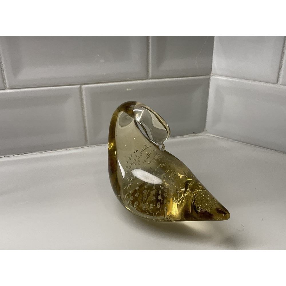 Art Glass Swan Figure Hand Blown Glass Clear With Controlled Bubbles Murano Styl